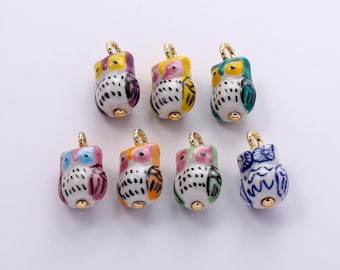 Multi-color Ceramic Retro Style Owl Charms,Porcelain Exquisite Animal Owl Pendant Necklace Bracelet Earrings,for DIY Jewelry Making Supply
