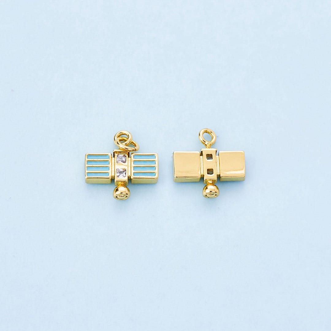 Artificial Satellite Charm,18k Gold Filled Meanful Enamel CZ Aviation ...