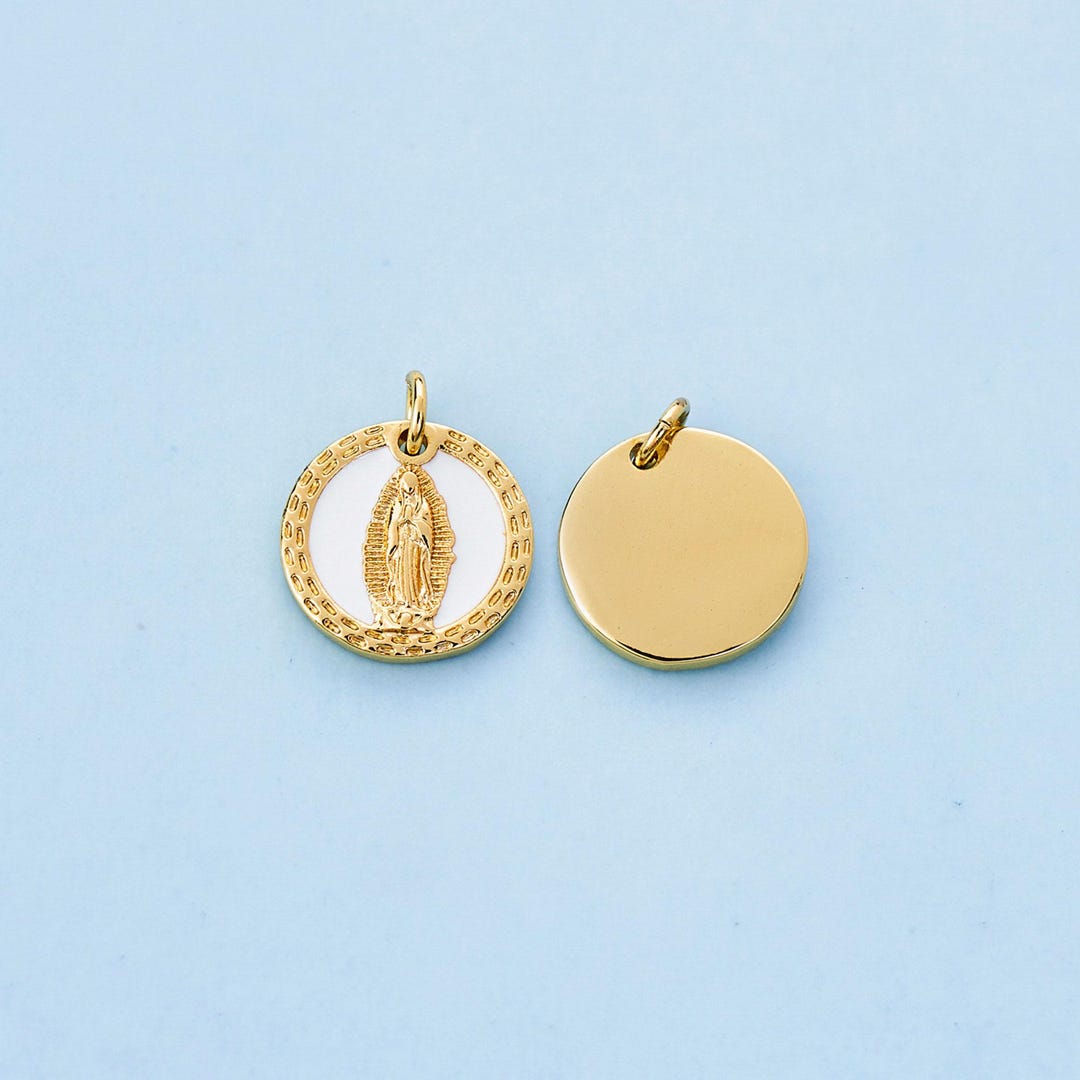 Virgin Mary Charms,18k Gold Filled Religion Amulet Medallion Enamel
