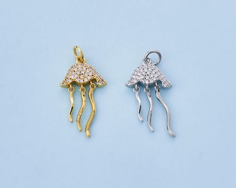 Jellyfish Charms,18K Gold Filled Exquisite CZ Marine Inspired Jellyfish Pendant Bracelet Necklace Earring,for DIY Jewelry Making Supply