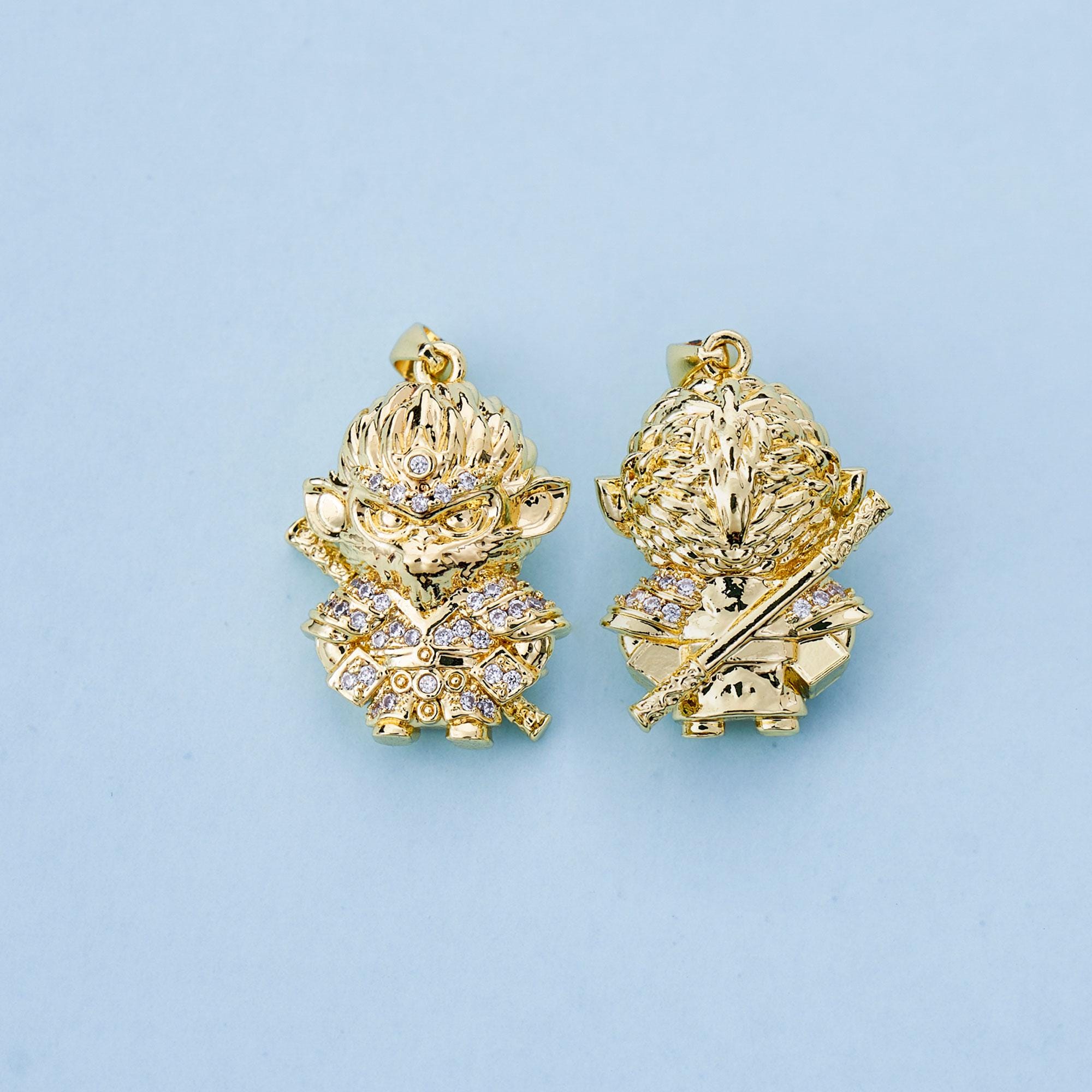 Monkey King Charm,18k Gold Filled Mythological Wukong CZ Fighting