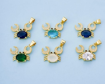 Charm de cangrejo dorado, colgante de cangrejo marino multicolor con circonitas cúbicas, ideal para pulseras, collares y pendientes, para la elaboración de joyas DIY.