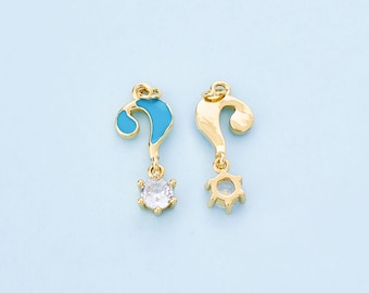Dije de signo de interrogación, colgante geométrico de signo de interrogación con esmalte relleno de oro de 18 quilates, para pulsera, collar y pendiente, para fabricación de joyas DIY.