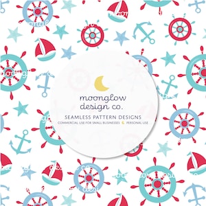 Nautical Seamless Pattern, Anchors, Sailboats, Coastal Repeating Pattern, Cute Kids Nautical Seamless File, Commercial Use Digital Download