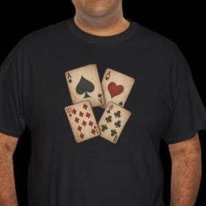 T-shirt vintage « Jeu de cartes », unisexe, en coton épais, cadeau de poker, vêtement de joueur, t-shirt graphique décontracté, t-shirt amusant pour les fêtes