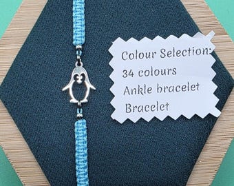 Pinguïn, cadeau pinguïnliefhebber, pinguïnsieraden, beste cadeau voor haar - hem, verstelbare koordarmband - enkelband