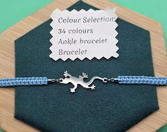 Gecko Charm Bracelet, Lizard Bracelet, Animal Lover, Adjustable Cord, Stainless Steel Charm