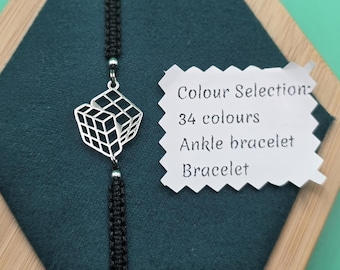 Rubiks kubus-armband, gamer - cadeau-idee, verstelbaar koord, roestvrijstalen bedel