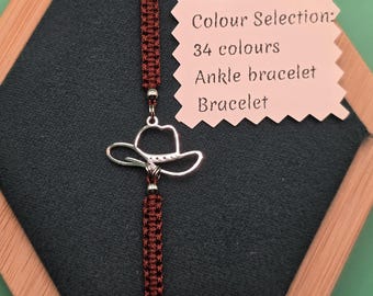 Cowboy Hat Macrame Bracelet: Adjustable Stainless Steel Charm