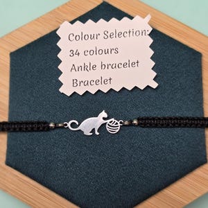 Adjustable Macrame Cat Anklet Bracelet: Stainless Steel Charm