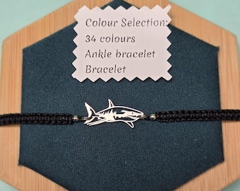 Shark Macrame Bracelet: Stainless Steel Charm, Adjustable Cord
