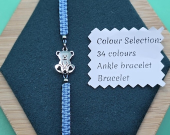 Small Bear Bracelet, Bear Brown Anklet Bracelet, Bear Wish Bracelet, Animal Gift, Adjustable Cord Bracelet - Anklet