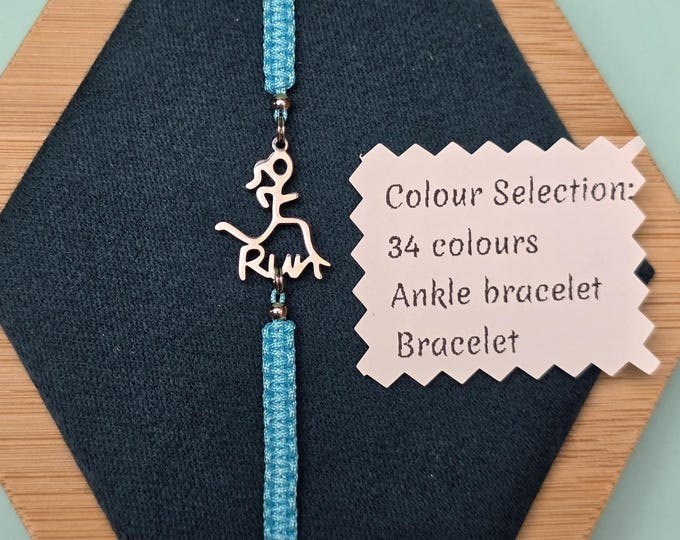Runner Bracelet: Stainless Steel Charm, Adjustable Macrame Cord