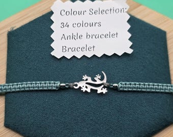 Gecko Bracelet, Lizard Bracelet, Animal Lover, Adjustable Cord, Stainless Steel Charm