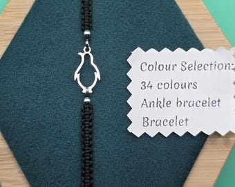 Kleine pinguïn, cadeau pinguïnliefhebber, pinguïnsieraden, beste cadeau voor haar - hem, verstelbare koordarmband - enkelband
