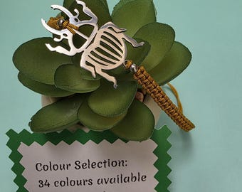 Scarab Beetle Macrame Bracelet: Adjustable Stainless Steel Charm