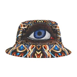 Mystical Eye Bucket Hat, Bohemian Sun Hat, Festival Fashion Accessory, Hippie Style Headwear, Unique Art Hat, Summer Vibes