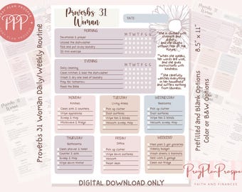 Lista de verificación de limpieza para mujeres de Proverbios 31, Planificador cristiano (Descarga digital)