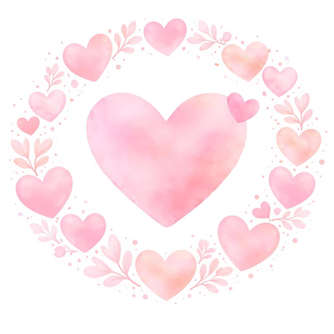 Watercolor Heart PNG Bundle – Soft Pink Hearts Clipart, Hand Painted ...