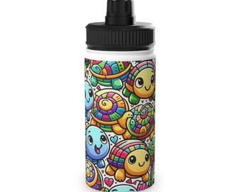 Colorful Turtle Stainless Steel Water Bottle, Fun Hydration, Eco-Friendly Sports Bottle