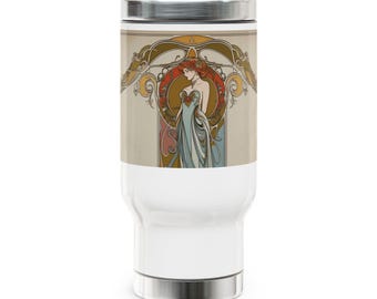 Jugendstil Blumen Reisebecher 14 Unzen Edelstahl | Vintage eleganter Griff