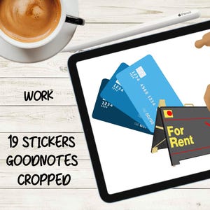 Pegatinas digitales financieras, planificador diario precortado, pegatinas para iPad, notas recortadas, archivos PNG