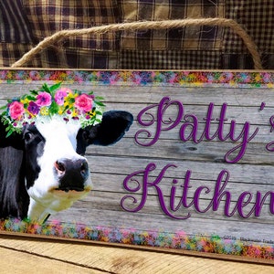 Personalized Custom Black And White Diva Cow 5" x 10" Kitchen SIGN Plaque