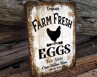 12 x 18 inch Aluminum Sign PREMIUM Personalized Farm Fresh Eggs for Sale Sign with Your Custom Message