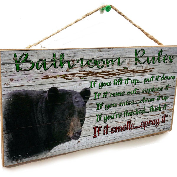 Black Bear Bathroom Rules If It Smells Spray It Rustic Cabin Lodge 5" x 10" Blackwater Trading Bath SIGN Plaque Decor