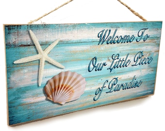 Seashells Welcome To Our Little Piece Of Paradise Beach Sign Plaque 5"x10"