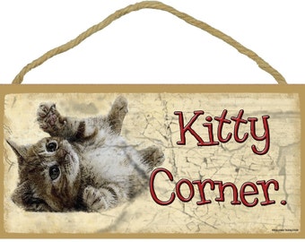 Placa de gatito de pared con letrero de gato felino para mascotas de 5 "x 10" de Kitty Corner