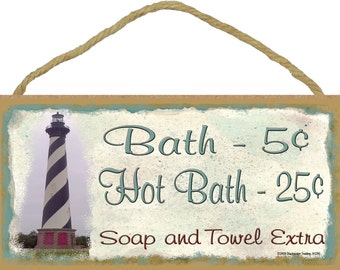 LIGHTHOUSE Bath 5 Cents Soap And Towel Extra 5" x 10" BATHROOM SIGN Plaque Ocean Beach Nautical Decor