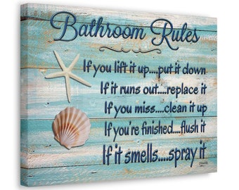 Seashells Bathroom Rules If It Smells Spray It Beach Fun Canvas Gallery Wrap Coastal Wall Art Decor