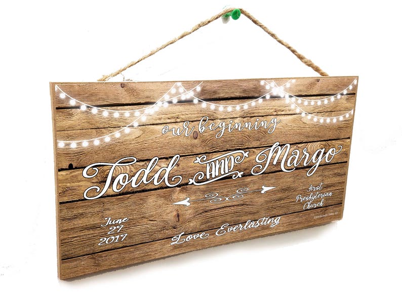 Personalized Our Beginning Love Everlasting Rustic Wedding Lights 5 x 10 SIGN Plaque Customized Custom #1031