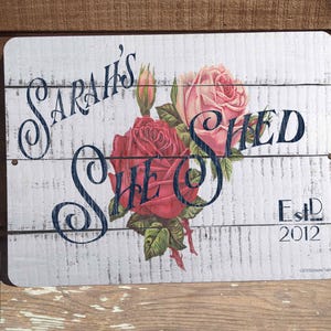 Personalized Flower (Your Name) Garden Craft Potting Or She Shed With Year Custom 9&quot; x 12&quot; Metal Wreath Door SIGN Wall Hanging Plaque