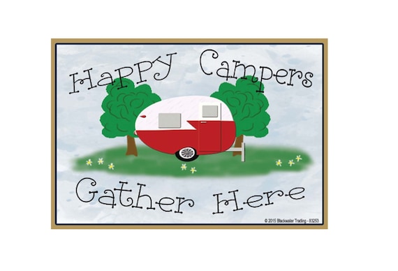 Happy Campers Live Here Metal Novelty Tin Sign Cabin Camping Rustic Lodge 
