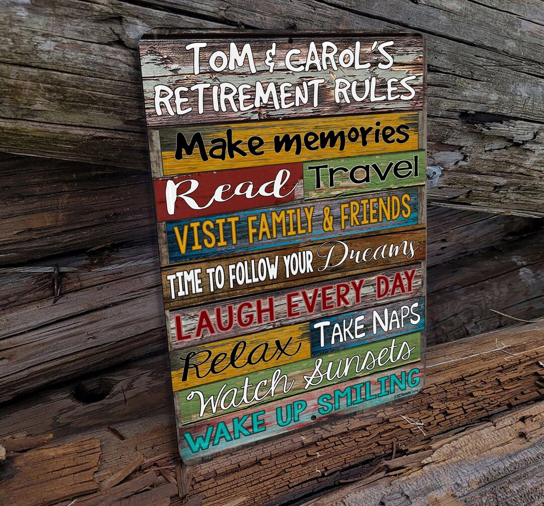 Metal Personalized Custom Retirement Rules Sign 9x12 Wall Decor Plaque ...
