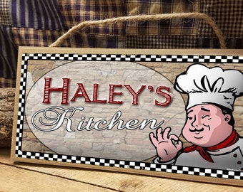 Personalized "Your Name's" Kitchen Italian Fat Chef Style 5" x 10" SIGN Plaque Customized Custom