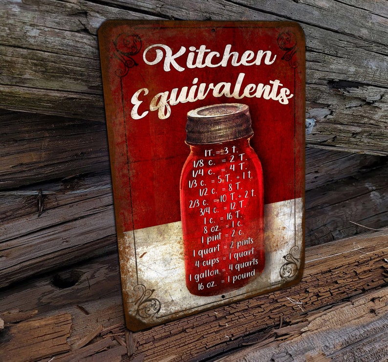 9x12 Red Mason Jar Kitchen Equivalents Measuring Etsy