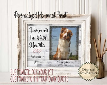 Personalized Pet Memorial Custom Wall Art Decor Digital Downloadable Print - Your Pet's Name, Dates, And Photo - Your Custom Quote Printable