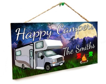 Custom Class C Moon Mountains Night Happy Campers "Your Name" Personalized Camping 5" x 10" SIGN Plaque Decor