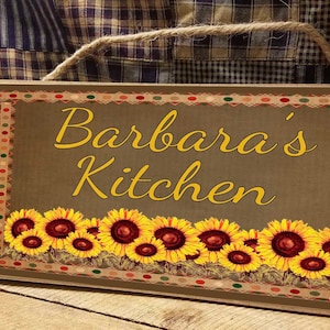 Personalized Country Sunflowers Your Name's Kitchen 5 x 10 SIGN Plaque Customized Custom image 1