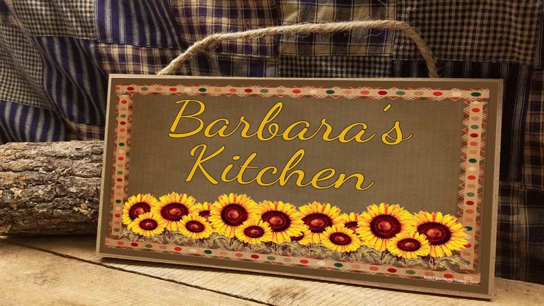 Personalized Country Sunflowers Your Name's Kitchen 5 x 10 SIGN Plaque Customized Custom image 1