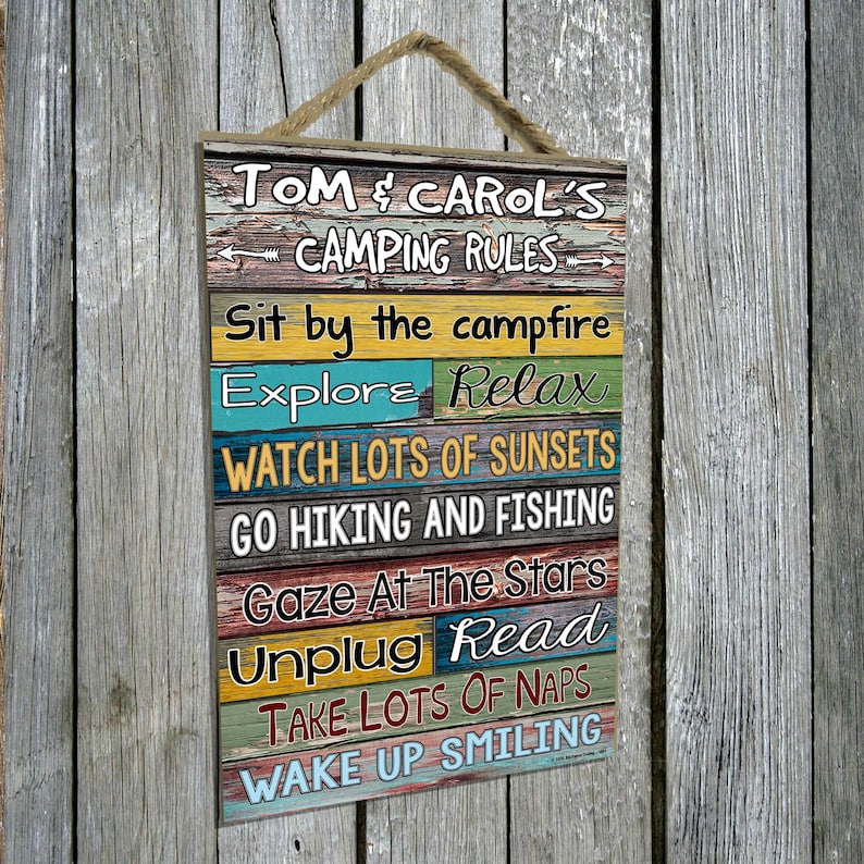 Personalized Custom CAMPING RULES Sign 7x10.5 Camper RV Wall Decor Plaque Campground Owner Gift image 2