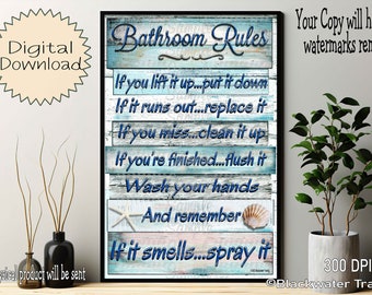 Printable Bathroom Rules If It Smells Spray It Seashells Beach House Bathroom Digital Download DIY Print