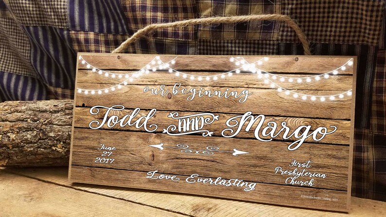 Personalized Our Beginning Love Everlasting Rustic Wedding Lights 5 x 10 SIGN Plaque Customized Custom #1031