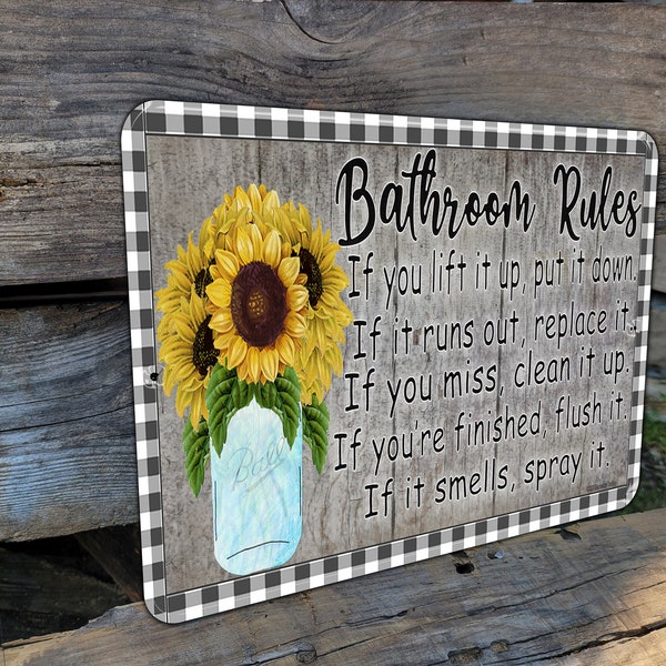 9"x12" Sunflowers Metal Bathroom Rules If It Smells Spray It Buffalo Check Mason Jar Farm House Aluminum SIGN Bath Wall Plaque