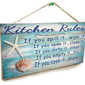 Seashell Kitchen Rules If You Cook It Share It  5" x 10" Beach SIGN Wall Plaque