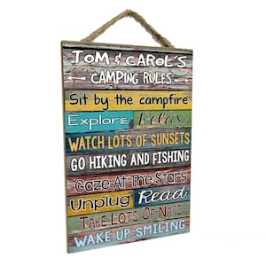 Personalized Custom CAMPING RULES Sign 7x10.5 Camper RV Wall Decor Plaque Campground Owner Gift image 3