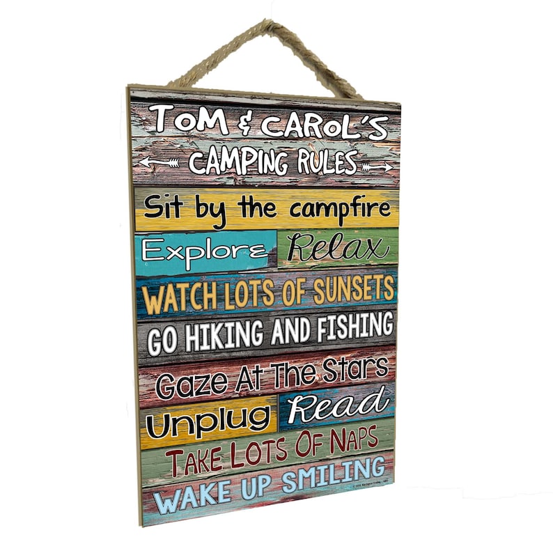 Personalized Custom CAMPING RULES Sign 7x10.5 Camper RV Wall Decor Plaque Campground Owner Gift image 3